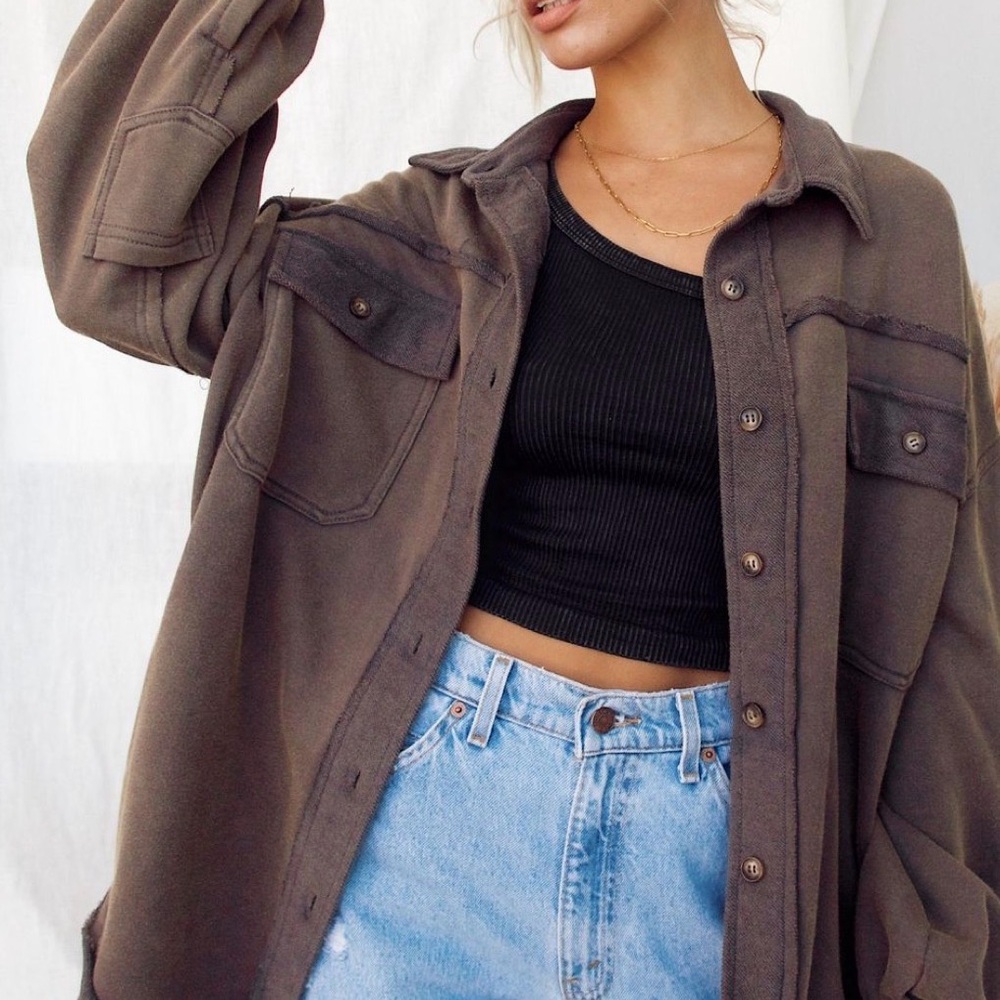 12th Tribe Charlie Shirt Jacket Olive Green‎ Oversized Shacket BWT424 One Size